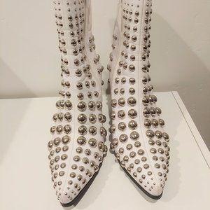 Jeffrey Campbell Colston White Studded Booties Boots Shoes Heel Size 8 RARE